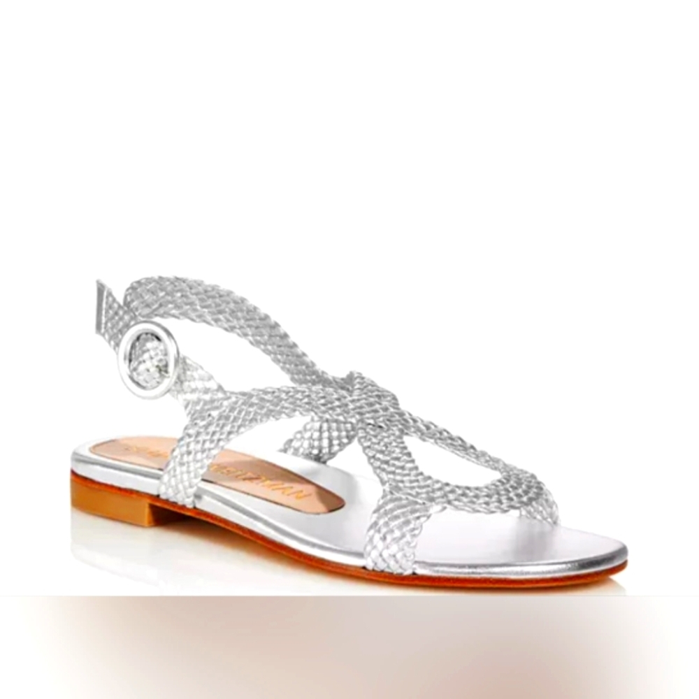 NEW Stuart Weitzman Teodora Sandals Size 6 Woven Silver